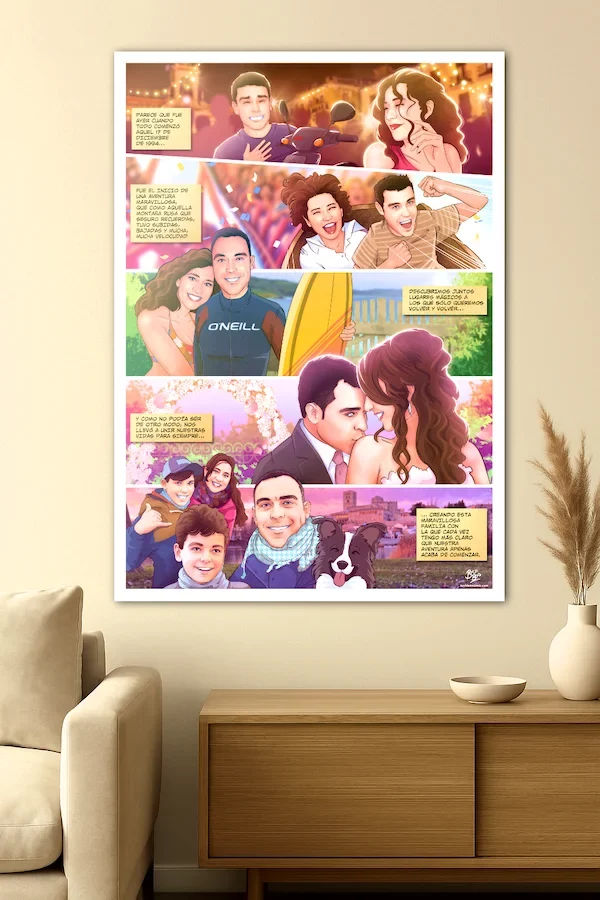 Personalized comic – Your life in comic – Romantic Gift – Love story in comic – Hand made Art by Borja Ben Personalized comic - Your life in comic - Romantic Gift - Love story in comic - Hand made Art by Borja Ben - Framed comic page for anniversary gift